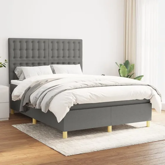 Kontinentalseng 140x190 cm med madras - mørkegrå stof