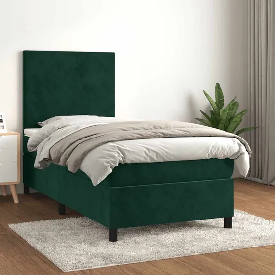 Kontinentalseng 100x200 cm i fløjl - mørkegrøn