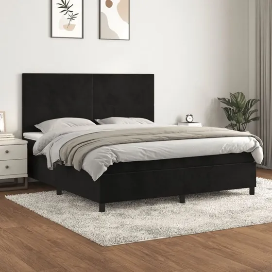 Kontinentalseng 160x200 cm i sort fløjl med pocketmadras