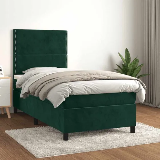 Kontinentalseng 100x200 cm i mørkegrøn fløjl