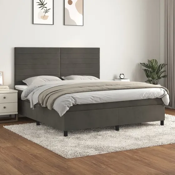 Kontinentalseng 160x200 med madras i mørkegrå fløjl