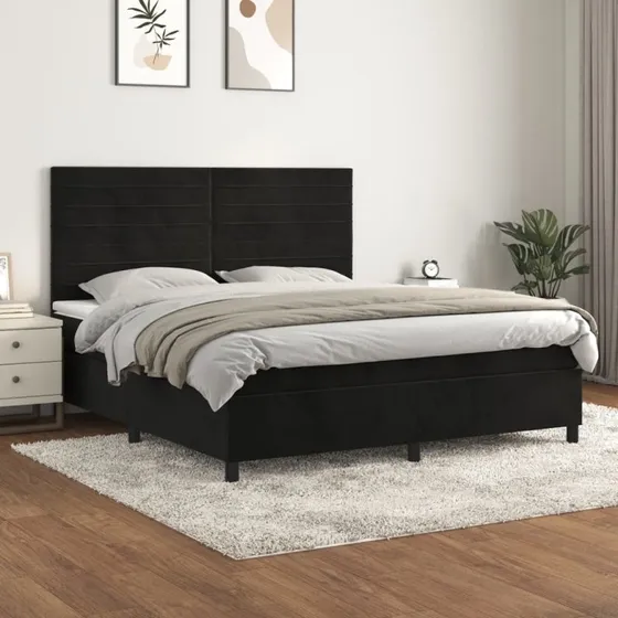 Kontinentalseng 160x200 cm fløjl sort – inkl. madras