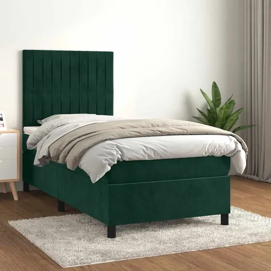 Kontinentalseng 100x200 cm i mørkegrøn fløjl