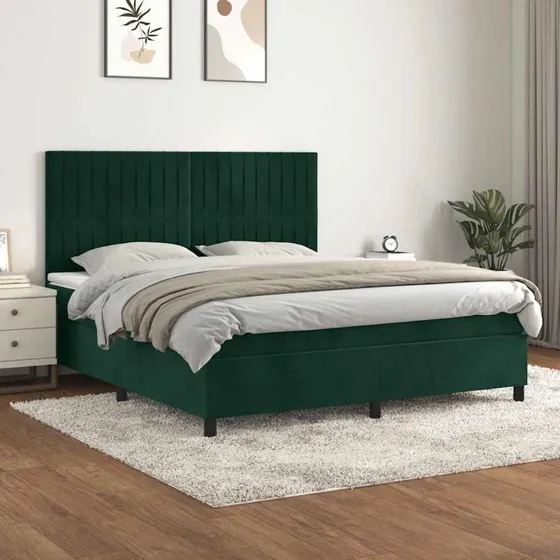 Kontinentalseng 160x200 cm i mørkegrøn fløjl med madras