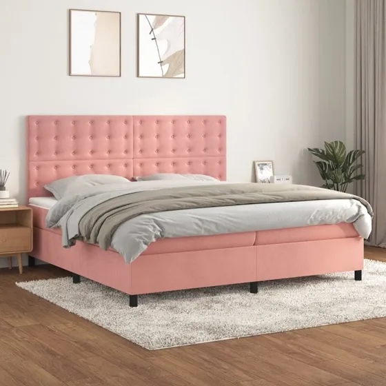 Kontinentalseng 200x200 cm med pocketmadras - lyserød fløjl