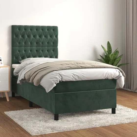 Kontinentalseng 100x200 cm med madras - fløjl mørkegrøn
