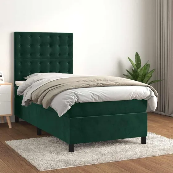 Kontinentalseng 100x200 cm i fløjl mørkegrøn