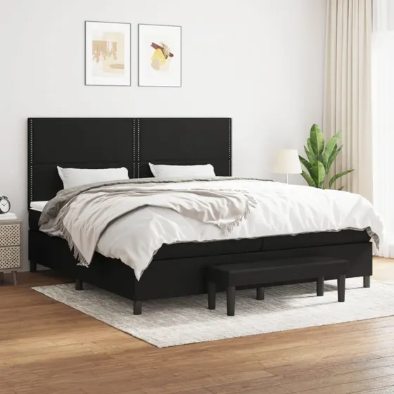 Kontinentalseng 200x200 cm i sort stof med pocketmadras
