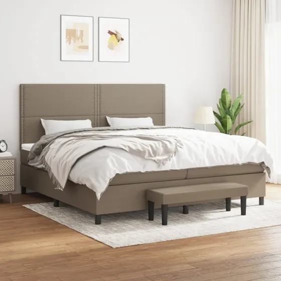 Kontinentalseng 200x200 cm med pocketmadras – stof gråbrun