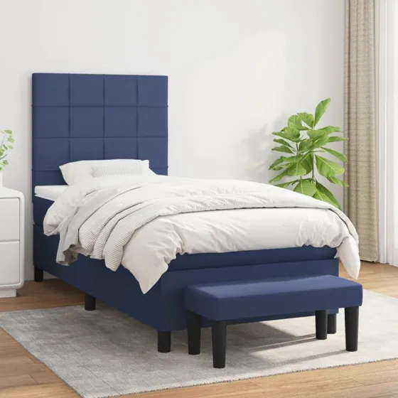 Kontinentalseng 90x200 cm med pocketmadras - Blå