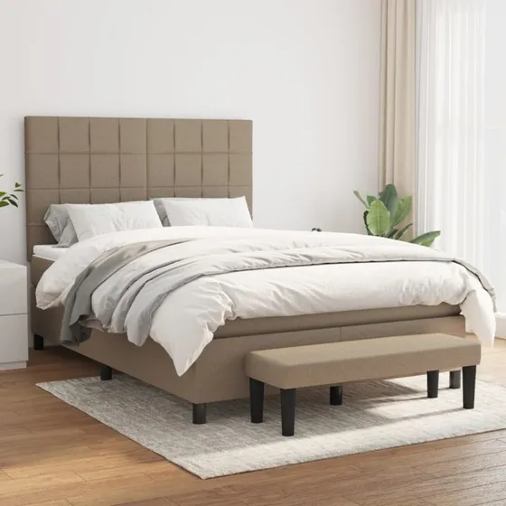 Kontinentalseng 140x190 cm med pocketmadras – gråbrun stof