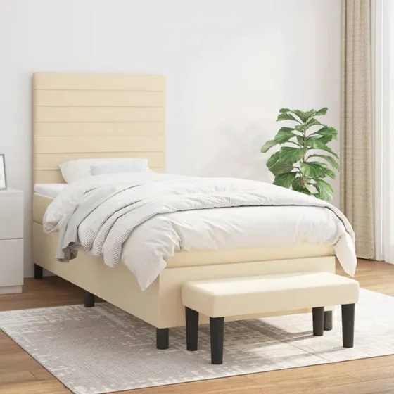 Kontinentalseng 90x190 cm i creme stof med pocketfjedre