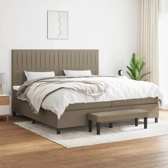 Kontinentalseng 200x200 cm med pocketmadras, gråbrun stof