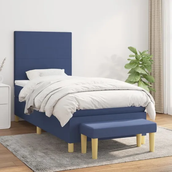 Kontinentalseng 100x200 cm med madras - Blå stof