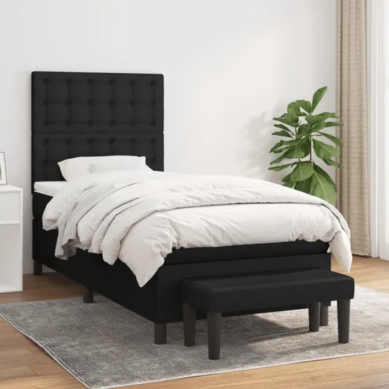 Kontinentalseng med madras 80x200 cm - sort stof