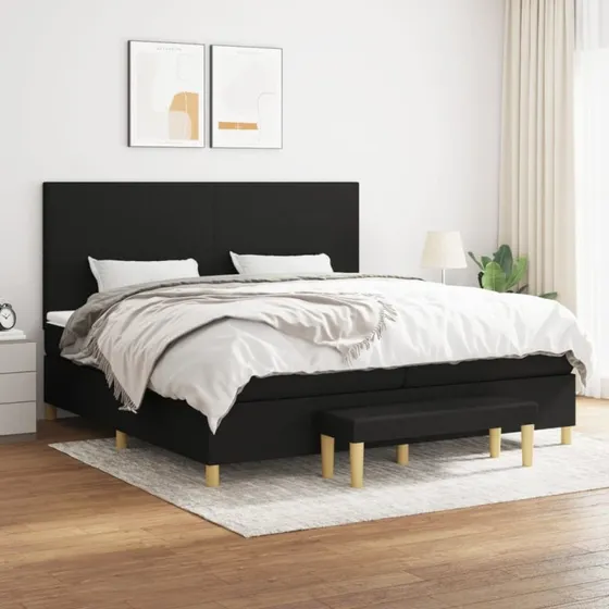 Kontinentalseng 200x200 cm i sort stof med pocketmadras