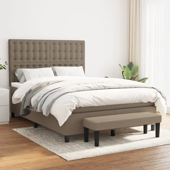 Kontinentalseng 140x190 cm stof gråbrun med pocketmadras