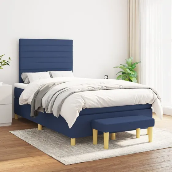 Kontinentalseng 120x200 cm med madras – Blåt stof