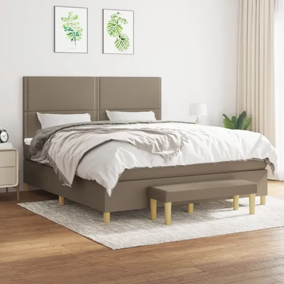 Kontinentalseng 180x200 cm i gråbrunt stof med pocketmadras