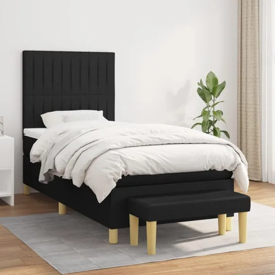 Kontinentalseng med pocketmadras 100x200 cm, sort stof