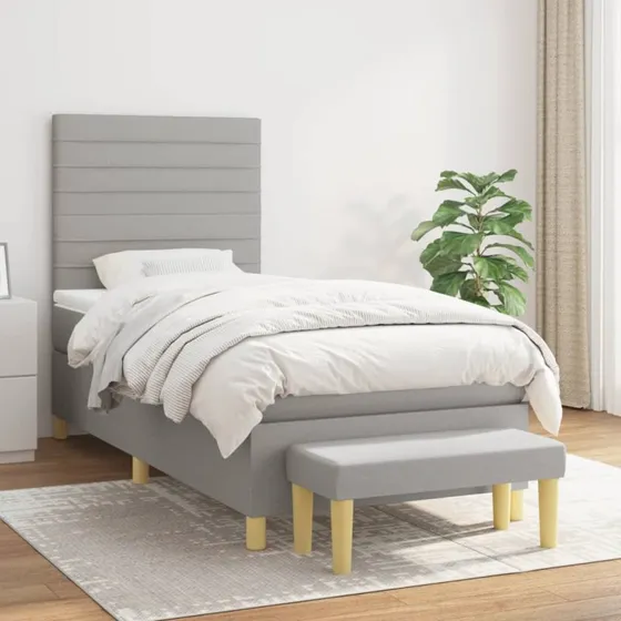 Kontinentalseng 80x200 cm i lysegrå stof med pocketfjedre