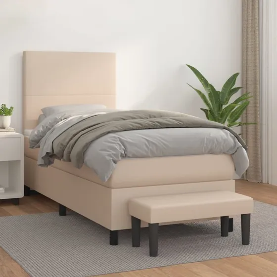Kontinentalseng 90x190 cm i kunstlæder – cappuccino