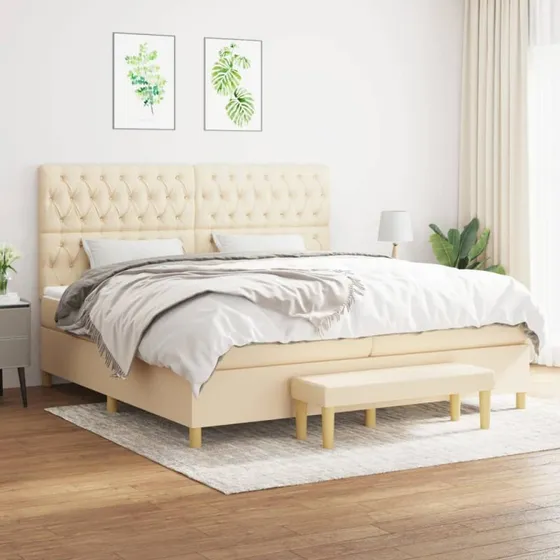 Kontinentalseng 200x200 cm i creme stof med pocketmadras