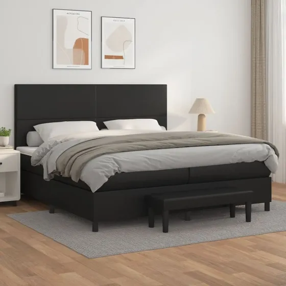 Kontinentalseng 200x200 cm i sort kunstlæder