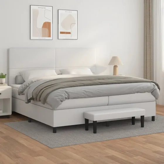 Kontinentalseng 200x200 cm i hvidt kunstlæder