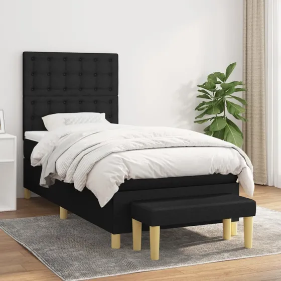 Kontinentalseng 90x190 cm med madras - sort stof
