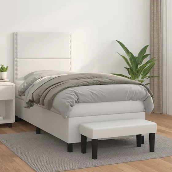 Kontinentalseng 100x200 cm i hvidt kunstlæder