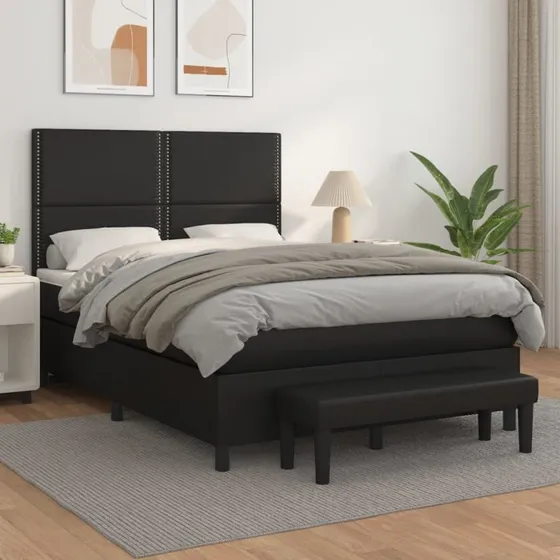 Kontinentalseng 140x190 cm i sort kunstlæder – med madras