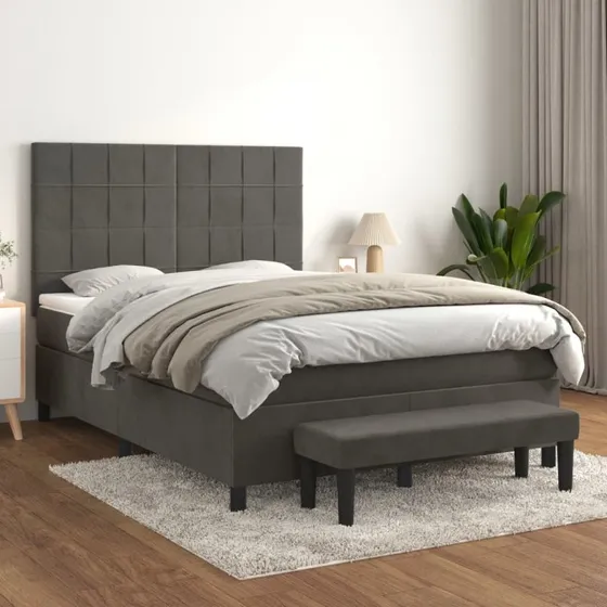 Kontinentalseng 140x200 med pocketmadras - mørkegrå fløjl