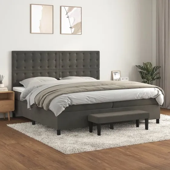 Kontinentalseng 200x200 cm med madras - mørkegrå fløjl
