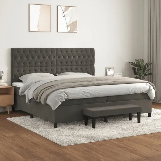 Kontinentalseng 200x200 cm fløjl mørkegrå med madras