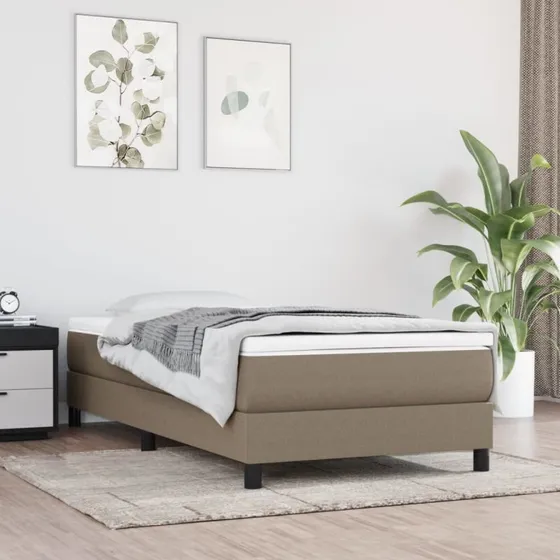 Kontinentalseng 90x190 cm i gråbrun stof med pocketmadras