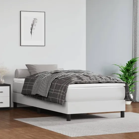Kontinentalseng 80x200 cm i hvidt kunstlæder med madras