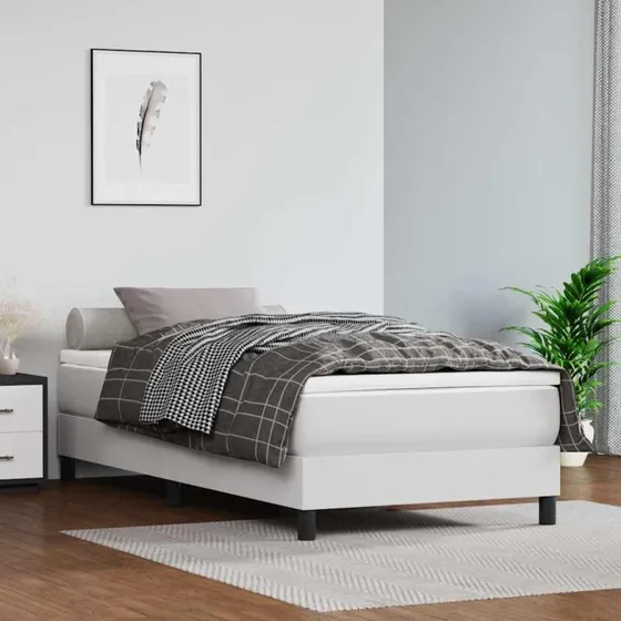 Kontinentalseng 100x200 cm med pocketmadras, hvid kunstlæder