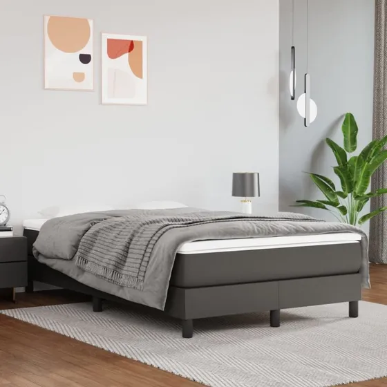 Kontinentalseng 120x200 cm i gråt kunstlæder – inkl. madras