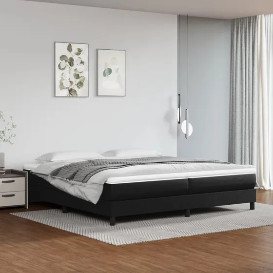 Kontinentalseng 200x200 cm i sort kunstlæder
