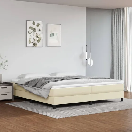 Kontinentalseng 200x200 cm i creme kunstlæder med madras