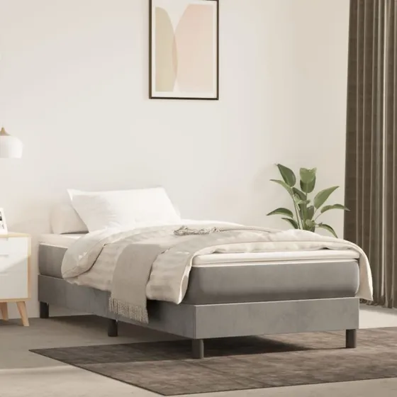 Kontinentalseng 90x200 cm i lysegrå fløjl med pocketmadras