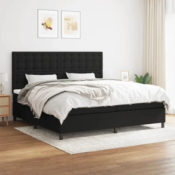 Kontinentalseng 200x200 cm i sort stof med pocketmadras