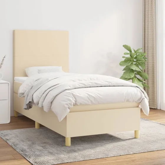 Kontinentalseng 80x200 cm i creme stof med pocketmadras