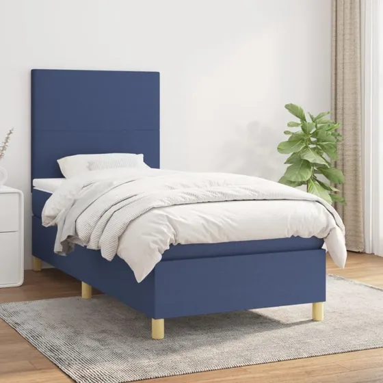 Kontinentalseng 80x200 cm med madras - Blåt stof