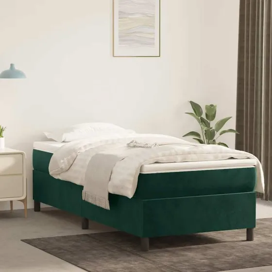 Kontinentalseng 90x190 cm i mørkegrøn fløjl med pocketmadras