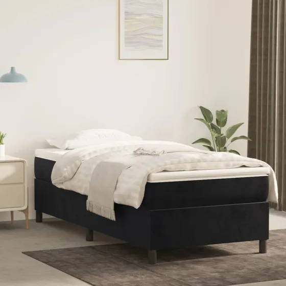 Kontinentalseng 100x200 cm i sort fløjl med madras
