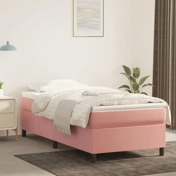 Kontinentalseng 100x200 cm i fløjl - lyserød med madras
