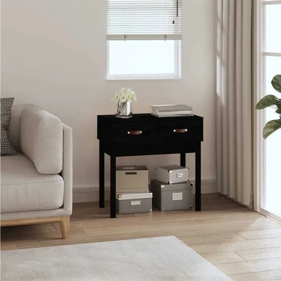 Konsolbord 76,5x40x75 cm i massivt fyrretræ, sort