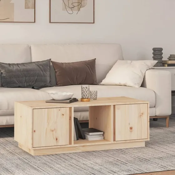 Sofabord i massivt fyrretræ 110x50x40 cm, 3 rum 2 låger